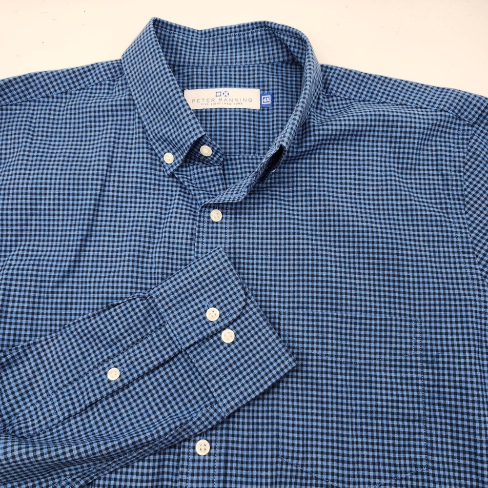 Peter Manning Gingham Button Down Shirt Men's 4X Blue Long Sleeve
